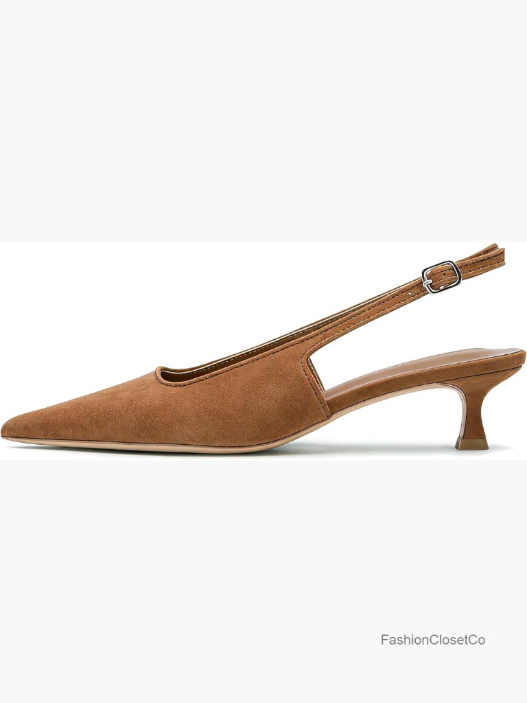 Pointed Toe Slingback Kitten Heel Pumps For Women Low Heel Dress Shoes Buckle